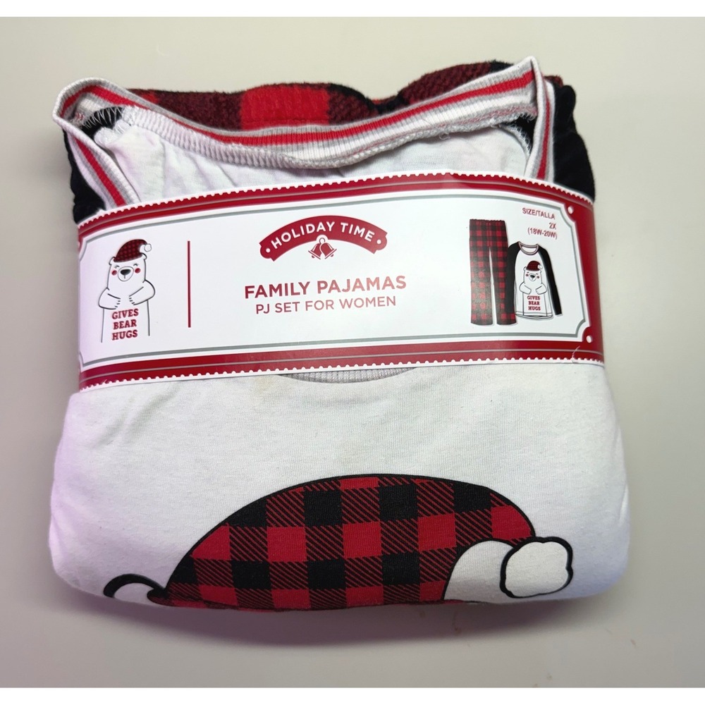 Holiday Time Family Pajamas 2X Bear Hugs Buffalo Plaid Cabincore Christmas NWT